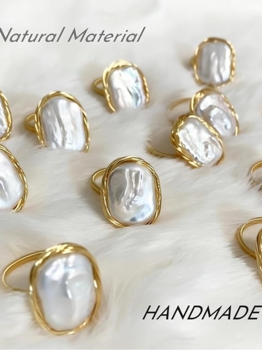 Handcrafted 14K Gold Plated Baroque Pearl Ring Adjustable - Picture 6 of 8